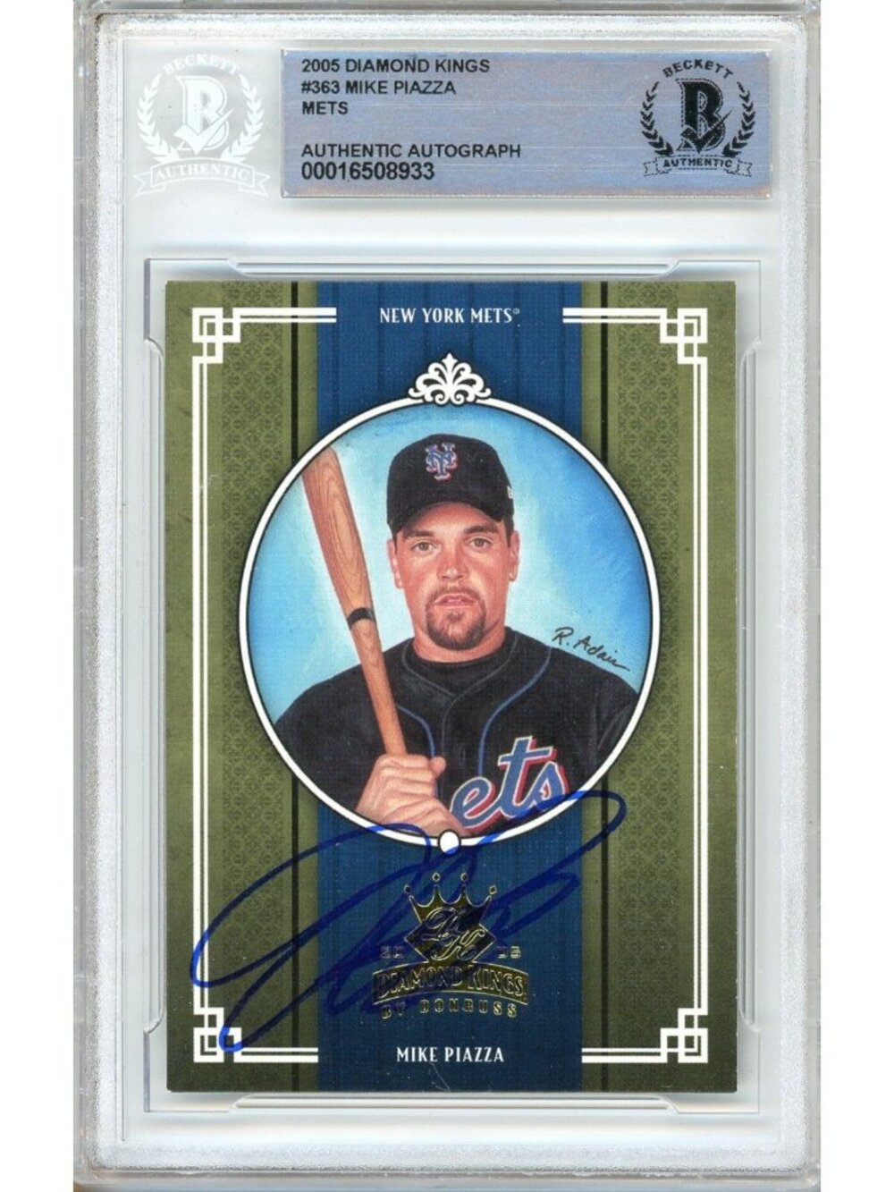 Mike Piazza Signed 2005 Donruss Diamond Kings #363 NY Mets Beckett BAS Slab Auto